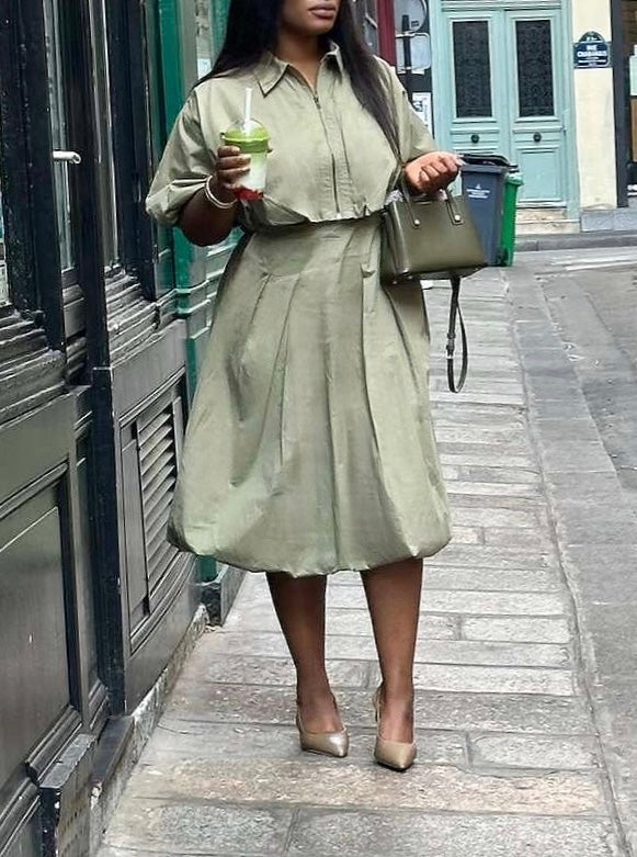 Ensemble gilet et jupe kaki