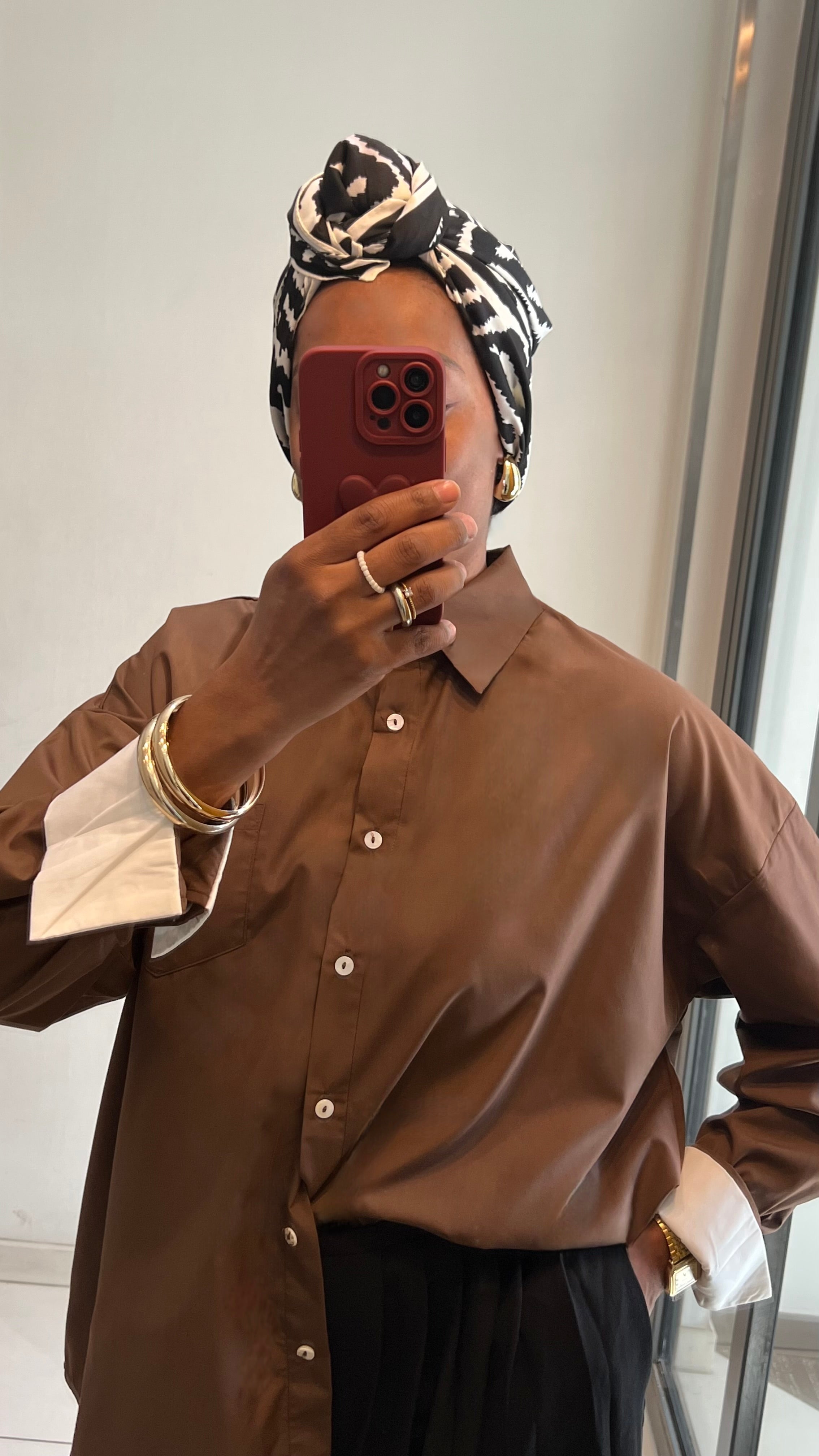 Chemise chocolat revers blanc