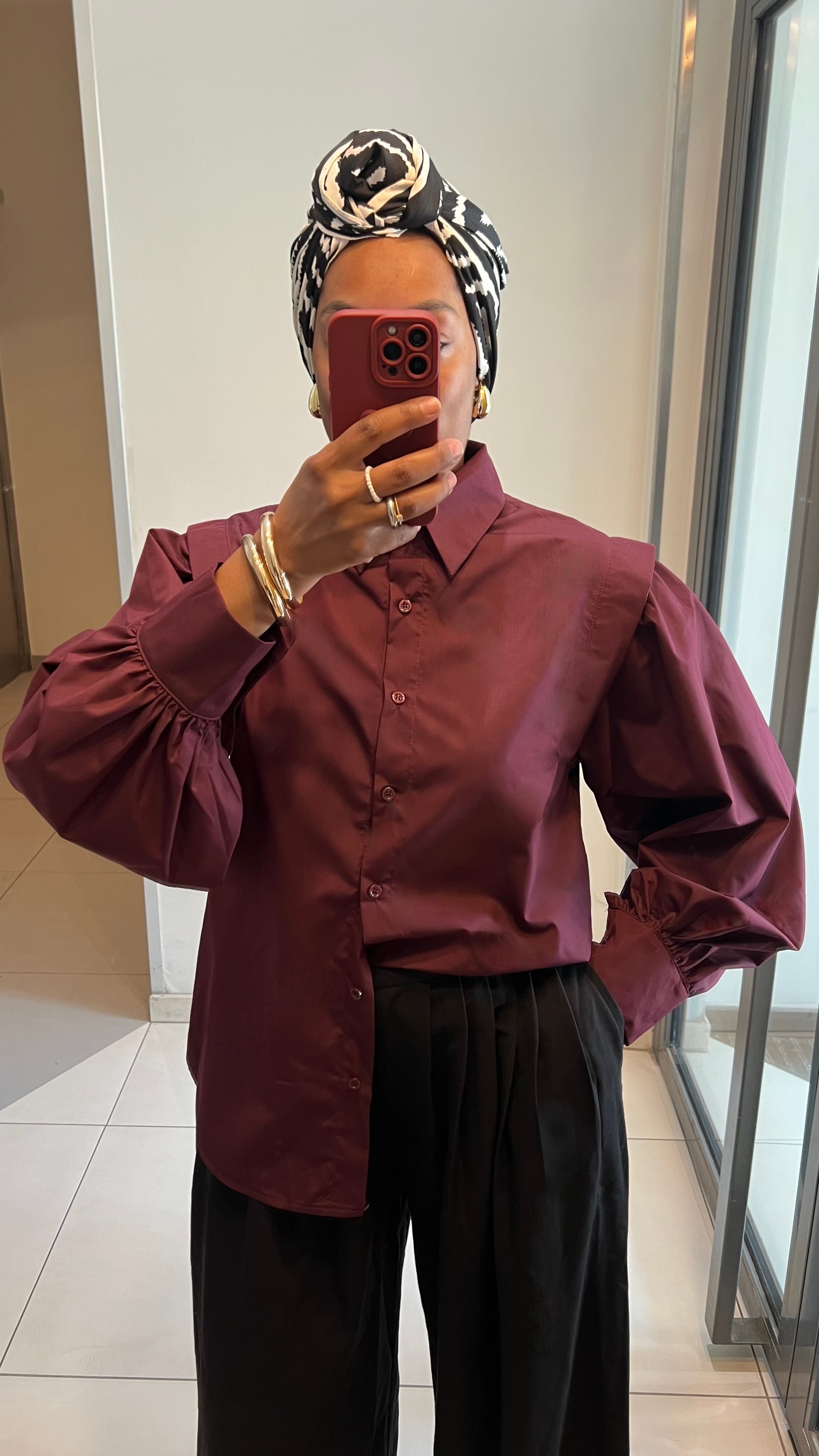 Chemise manche bouffante bordeaux