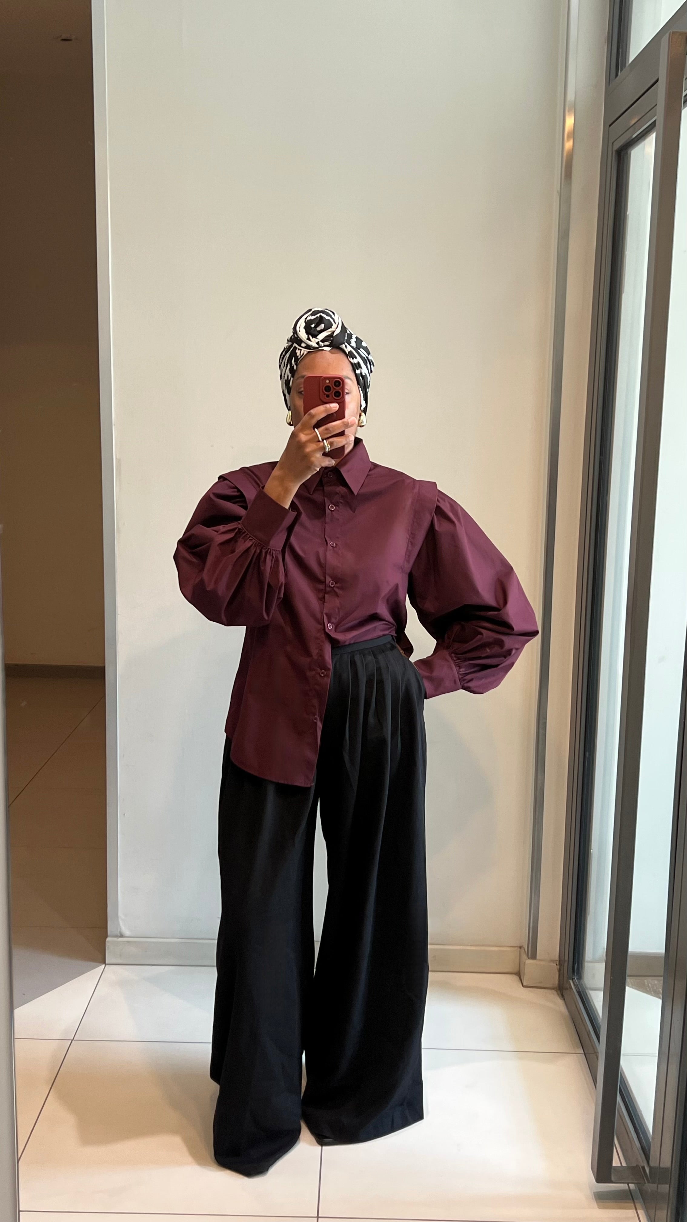 Chemise manche bouffante bordeaux