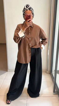 Chemise chocolat revers blanc