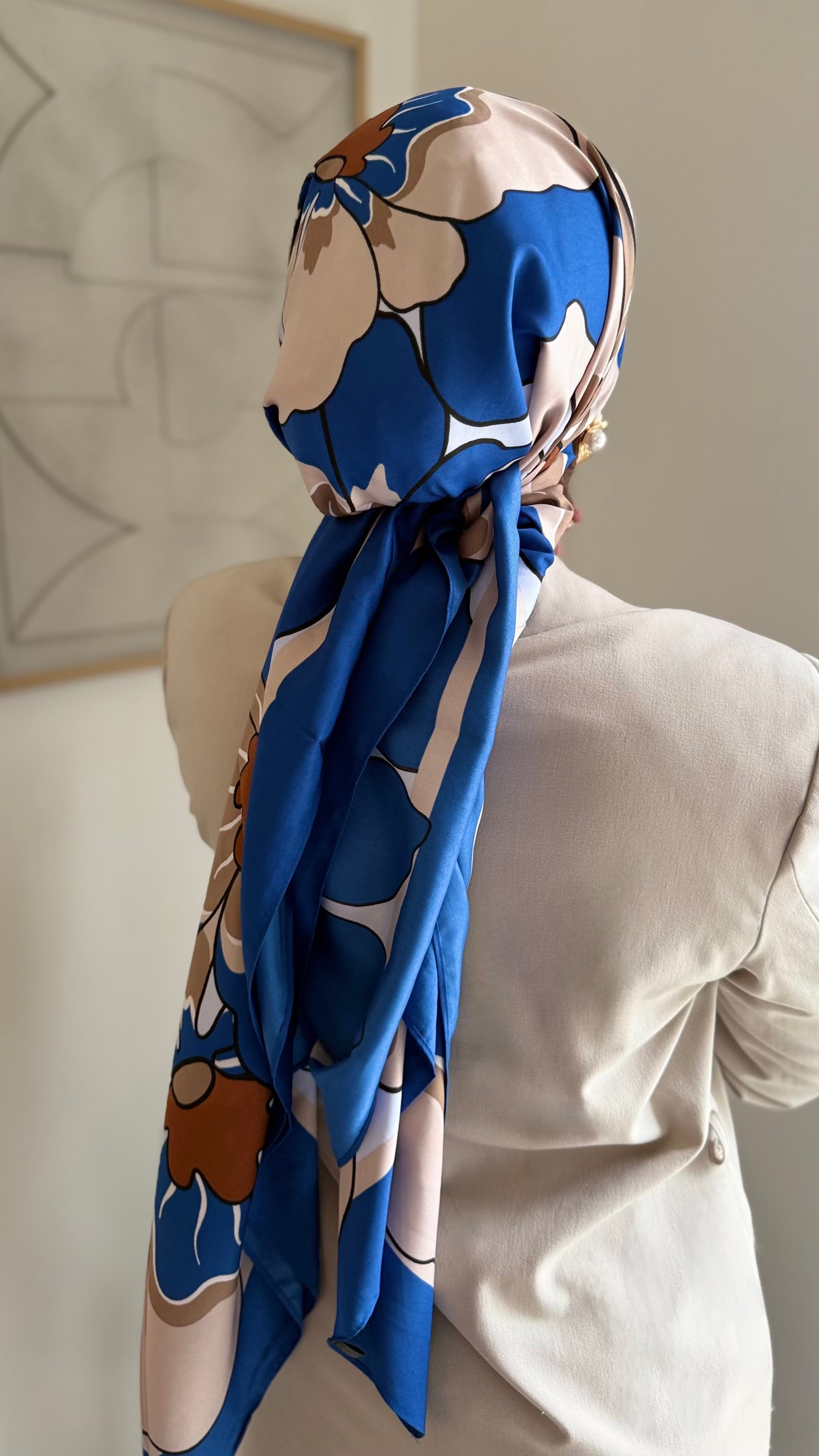 Grand carré de soie blue